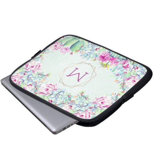 Cactus succulents Monogram Geometric Monogram Laptopschutzhülle (Vorne Knopf)