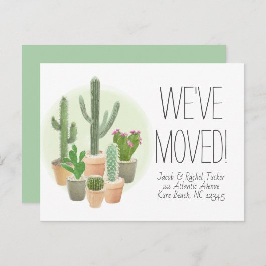 Cactus succulents New Zuhause Moving Announcement Einladung (Vorne/Hinten)