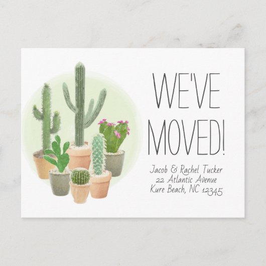 Cactus succulents New Zuhause Moving Announcement Postkarte (Vorderseite)