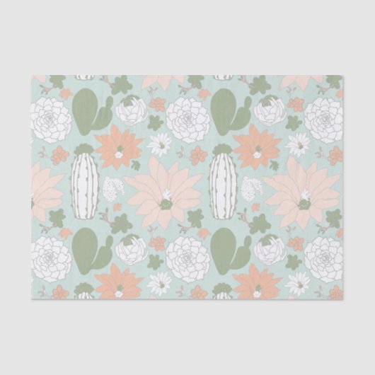 Cactus succulents Peach Green Floral Seidenpapier (Vorderseite)