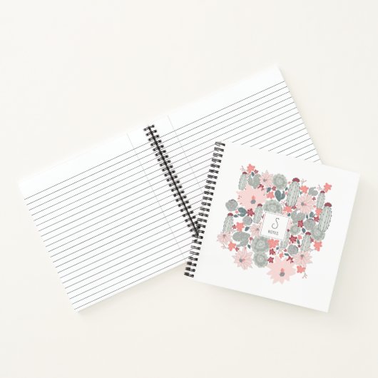 Cactus succulents Pink Green Pattern Personalisier Notizblock (Innenseite)