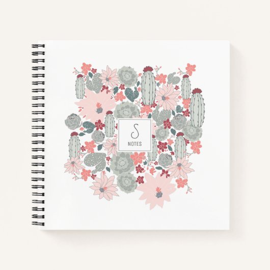 Cactus succulents Pink Green Pattern Personalisier Notizblock (Vorderseite)