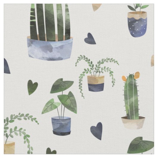 Cactus succulents & Potted Pflanze Boho Pattern Stoff (Nahaufnahme)