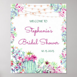 Cactus succulents String Lights Brautparty Poster