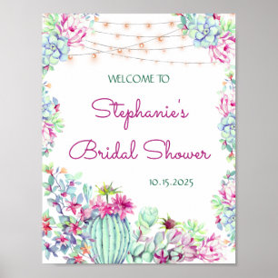 Cactus succulents String Lights Brautparty Poster
