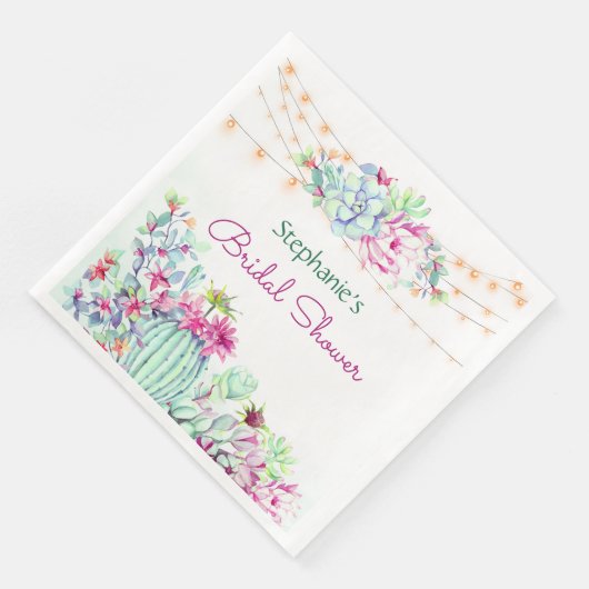 Cactus succulents String Lights Brautparty Serviette (Ecke)