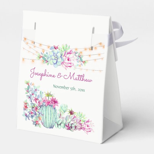 Cactus succulents String Lights Wedding Geschenkschachtel (Rückseite)