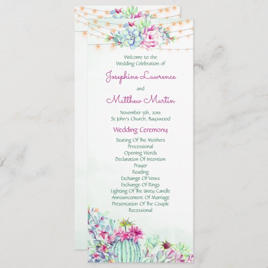 Cactus succulents string Lights Wedding Programs Programm (Vorne/Hinten)