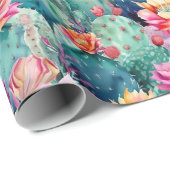 Cactus succulents watercolor botanical pattern geschenkpapier (Rolleneckpunkt)