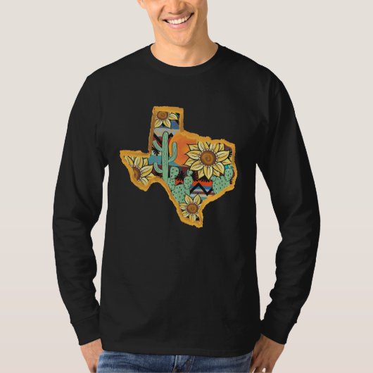 Cactus & Sunflower Texas Map Texas State Texas Hom T-Shirt (Vorderseite)