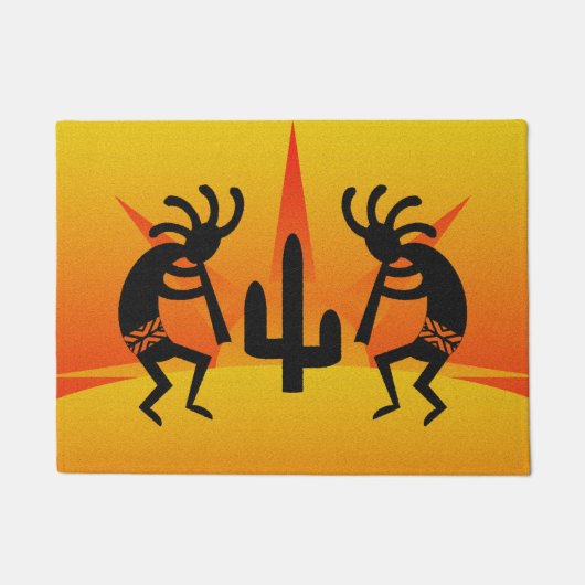 Cactus Sunset Desert Kokopelli Südwest Design Fußmatte (Vorderseite)