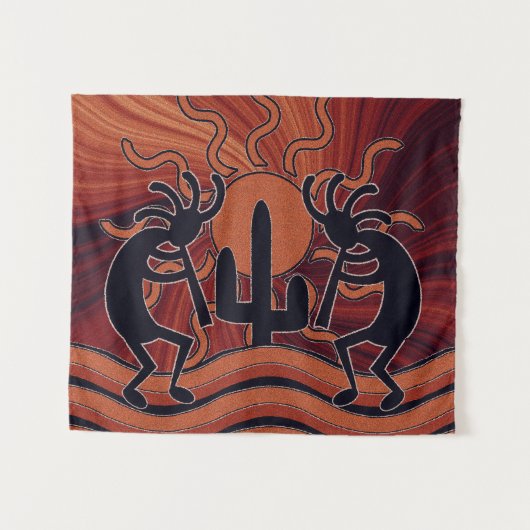 Cactus Sunset Desert Kokopelli Südwest Design Wandteppich (Vorderseite (Horizontal))