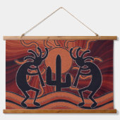 Cactus Sunset Desert Kokopelli Südwest Design Wandteppich Mit Holzrahmen (Vorne)