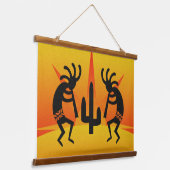Cactus Sunset Desert Kokopelli Südwest Design Wandteppich Mit Holzrahmen (Gewinkelt)