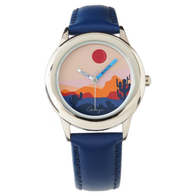 Cactus sunset design personalisiert kids watch armbanduhr (Vorderseite)