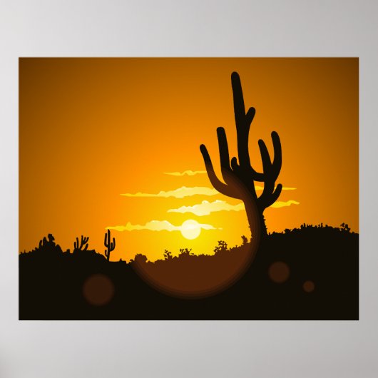 Cactus Sunset Vector Illustration - Poster (Vorne)