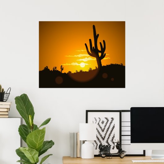 Cactus Sunset Vector Illustration - Poster (Heimbüro)