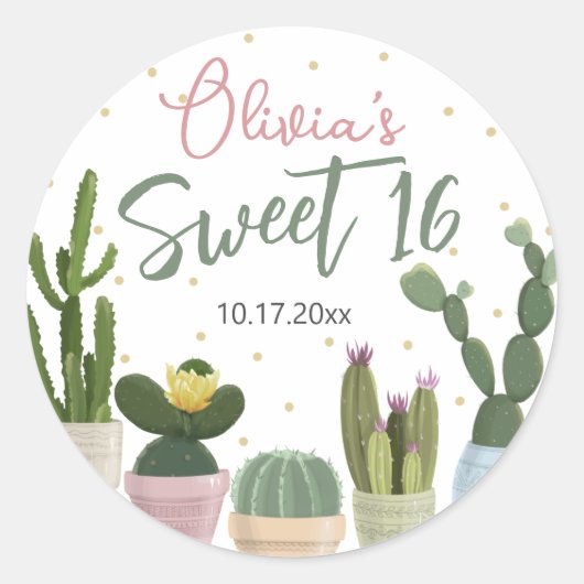 Cactus Sweet 16 Classic Round Sticker (Vorderseite)