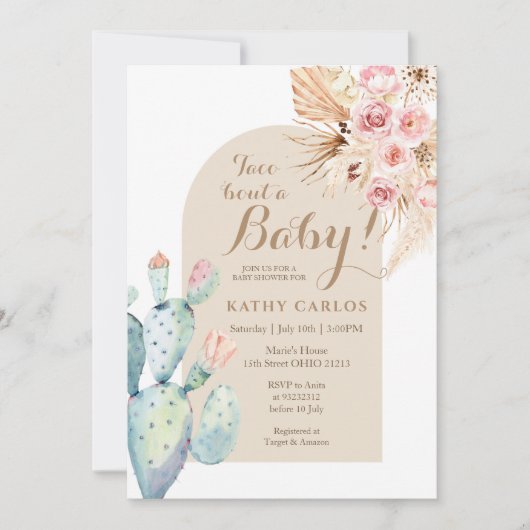 Cactus Taco "Bout A Baby Pampas Grass Einladung (Vorderseite)
