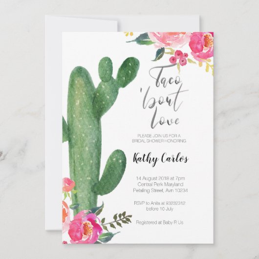 Cactus Taco über Liebe bridal SHOWER Einladung (Vorderseite)