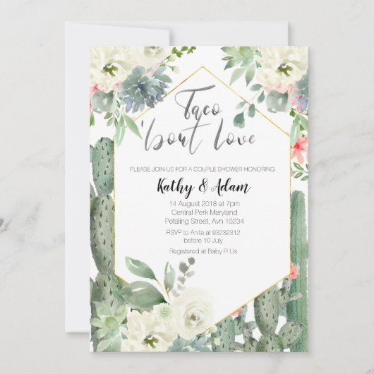 Cactus Taco über Liebe COUPLES SHOWER Einladung (Vorderseite)