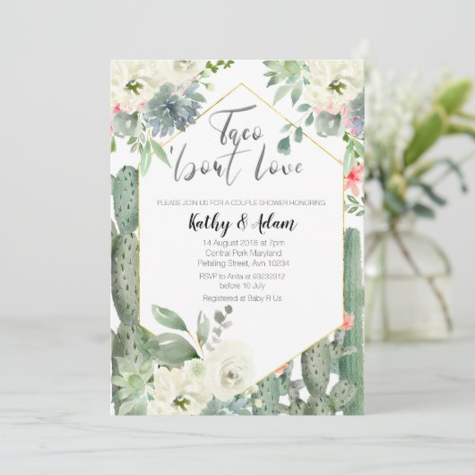 Cactus Taco über Liebe COUPLES SHOWER Einladung (Stehend Vorderseite)