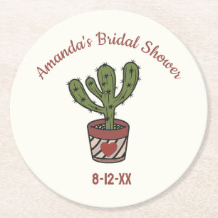 Cactus Theme Brautparty Personalisiert Runder Pappuntersetzer