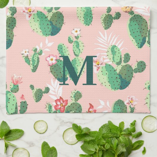 Cactus Themed Kitchtuch mit Initial Geschirrtuch (Gefaltet)