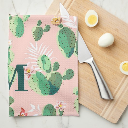 Cactus Themed Kitchtuch mit Initial Geschirrtuch (Viertel Falte)