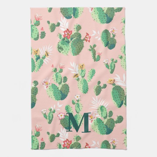 Cactus Themed Kitchtuch mit Initial Geschirrtuch (Vertikal)