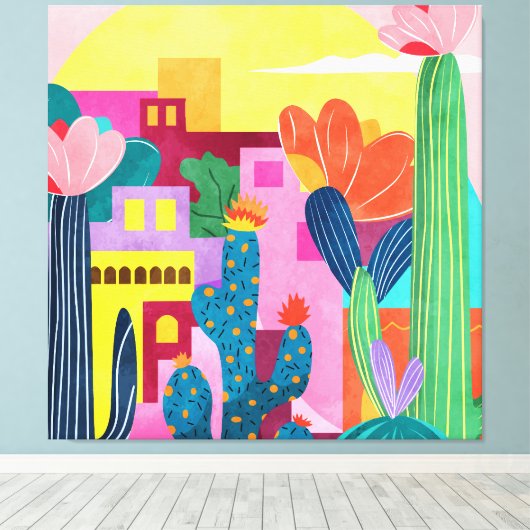 Cactus Town Leinwanddruck (Insitu (Holzboden))