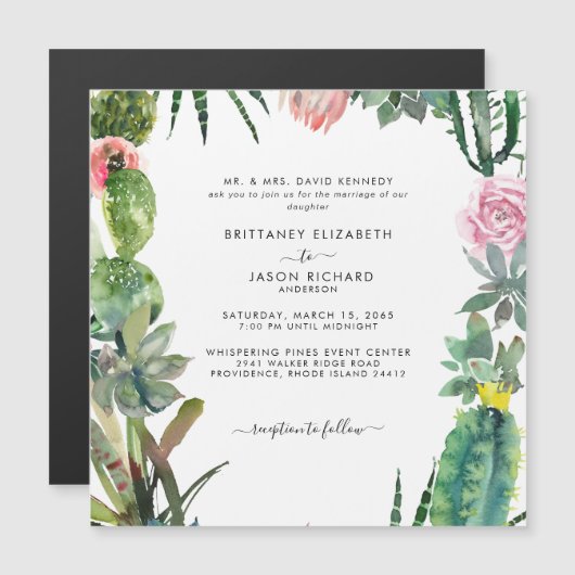 Cactus Tropical Square Wedding Einladungs Magnet (Vorne/Hinten)