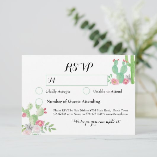 Cactus UAWG Wedding Fiesta Response Cards Cacti RSVP Karte (Stehend Vorderseite)