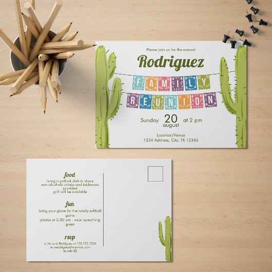 Cactus und Papel Picado Garland Texas Einladungspostkarte