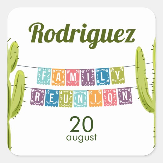 Cactus und Papel Picado Garland Texas Quadratischer Aufkleber (Vorderseite)