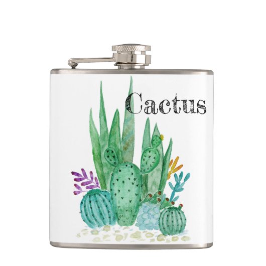 Cactus watercolor cacti Blume Blumenwüste Flachmann (Vorderseite)