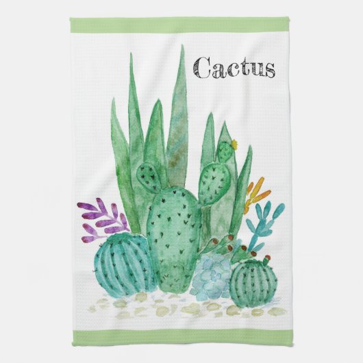 Cactus watercolor cacti Blume Blumenwüste Geschirrtuch (Vertikal)