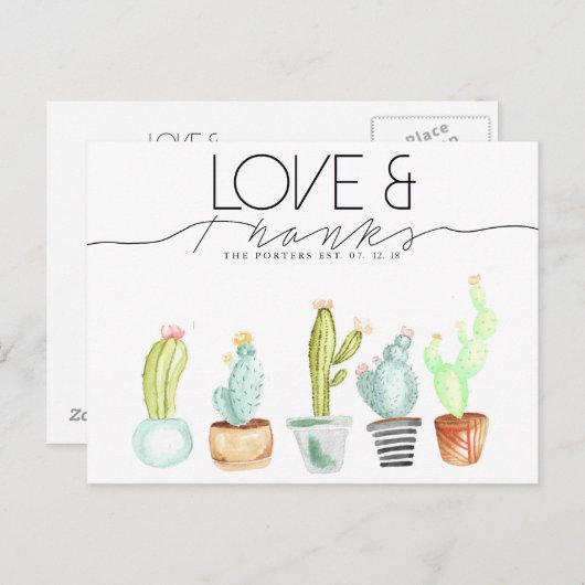 Cactus Watercolor | Liebe und Dank Postkarte (Vorne/Hinten)