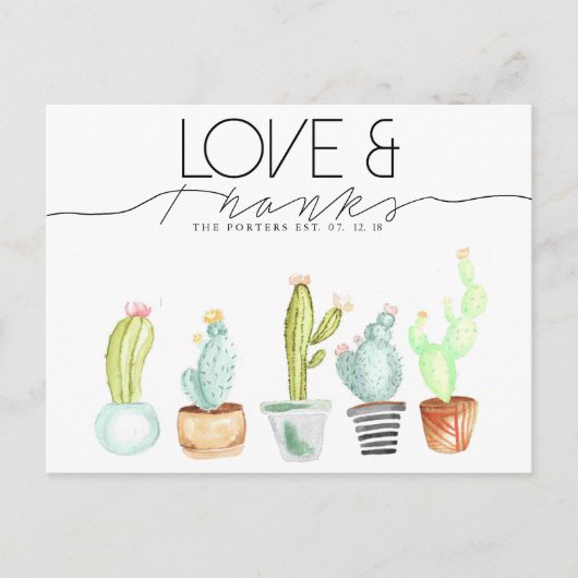Cactus Watercolor | Liebe und Dank Postkarte (Vorderseite)