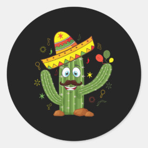 Cactus Wearing Sombrero Mexican Fiesta Cinco De Ma Runder Aufkleber