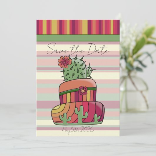 Cactus Wedding Cake "Save the Date" Einladung (Stehend Vorderseite)