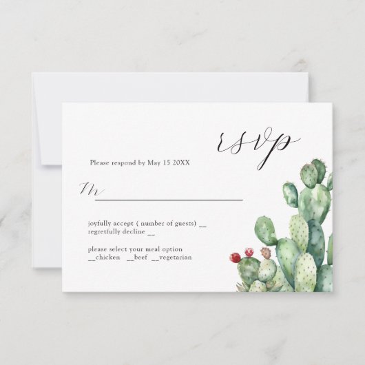 Cactus Wedding Design RSVP Card Karte (Vorderseite)