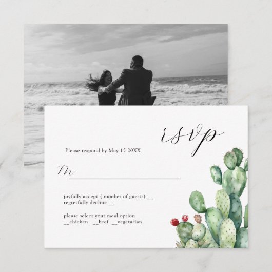 Cactus Wedding Design RSVP Card Karte (Vorne/Hinten)