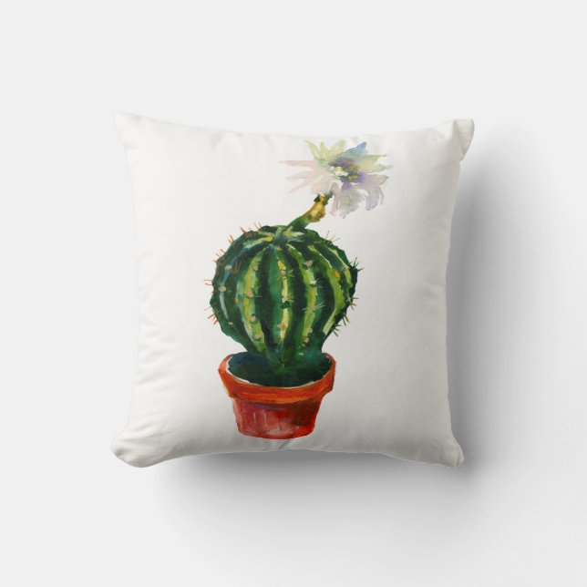 Cactus White Blume Watercolor Southwestern Boho Kissen (Vorderseite)