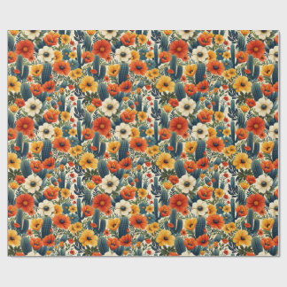 Cactus Wild Blume Red Cream Florals Decoupage Geschenkpapier
