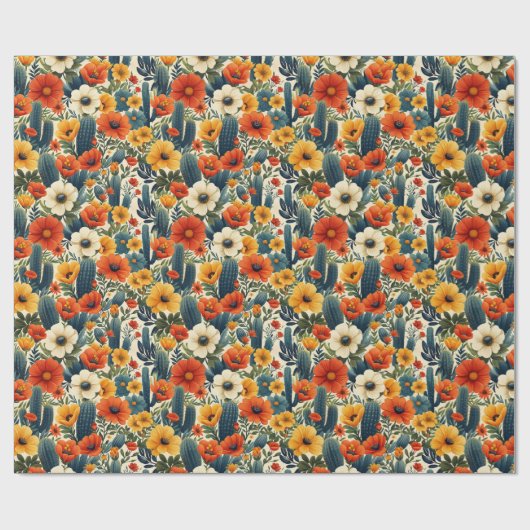 Cactus Wild Blume Red Cream Florals Decoupage Geschenkpapier (Flach)