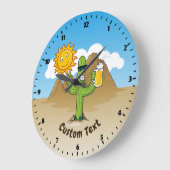 Cactus with Beer Große Wanduhr (Winkel)