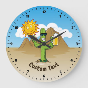 Cactus with Beer Große Wanduhr