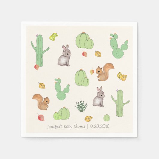 Cactus Woodland Pattern Baby Shower Paper Napkin Serviette (Vorderseite)