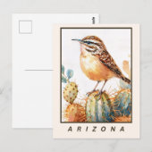 Cactus Wren Desert Bird Arizona State Postkarte (Vorne/Hinten)